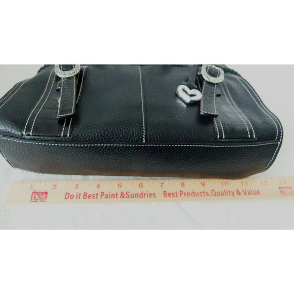 BRIGHTON Black Pebble Leather Shoulder Bag Tote Filigree Buckle Satchel SW Liner - Picture 8 of 16